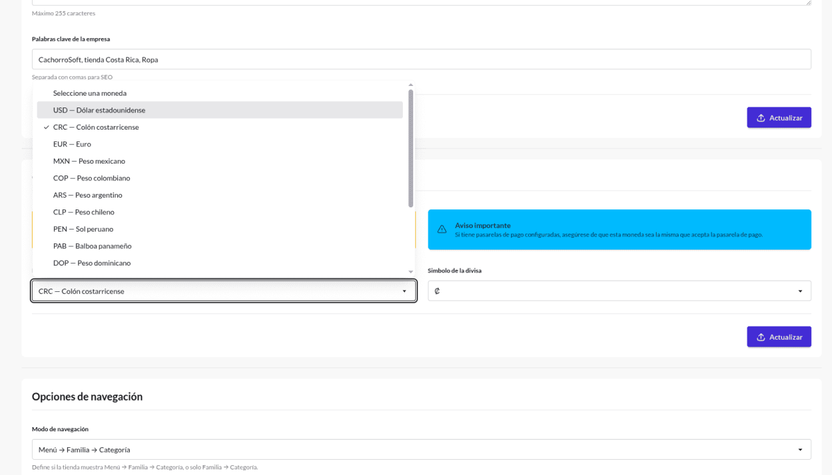 Moneda y divisa personalizables