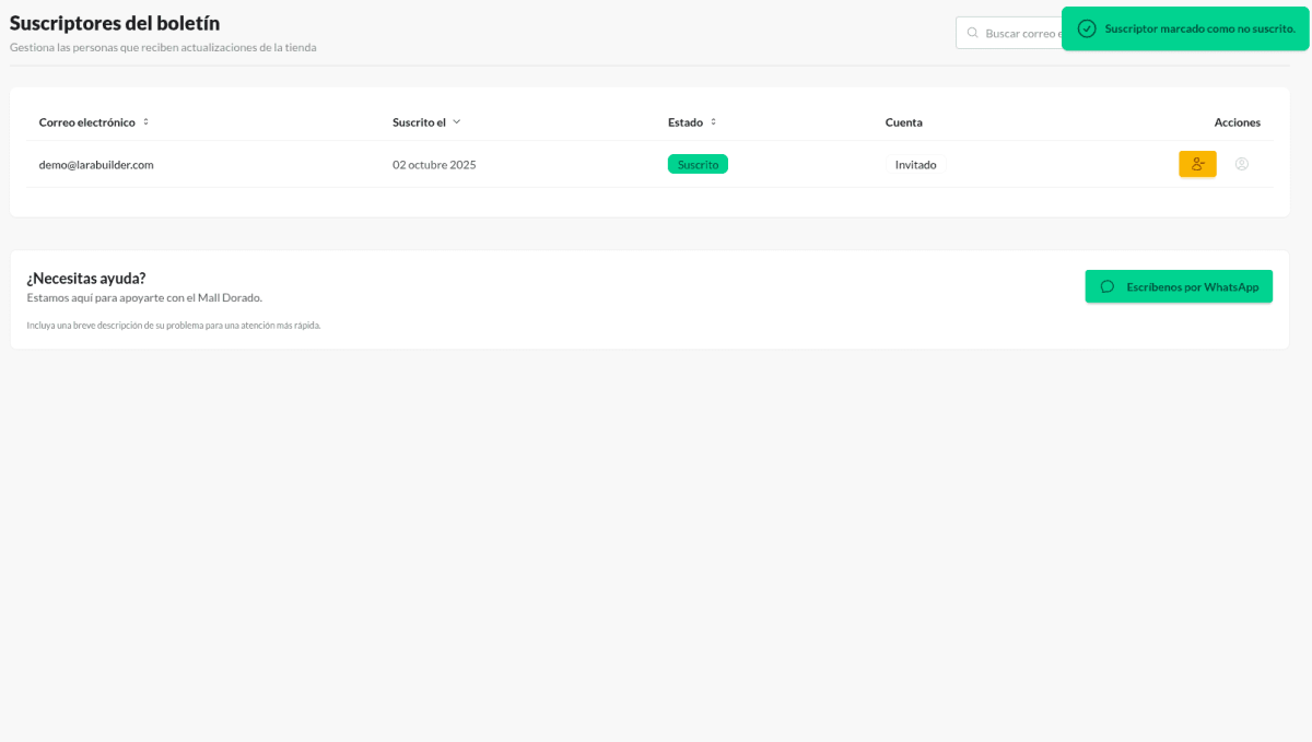 Mall dorado 4.0 - Nuevo sistema de Newsletter