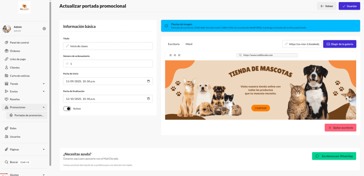 Mall dorado 4.0 - Nuevo módulo de promociones automatizadas celular