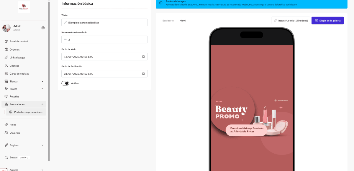 Mall dorado 4.0 - Nuevo módulo de promociones automatizadas celular