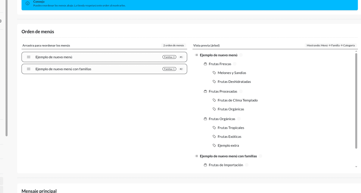Mall Dorado - Rediseño completo del módulo de Ajustes de Negocio - Configuración de nuevo menú