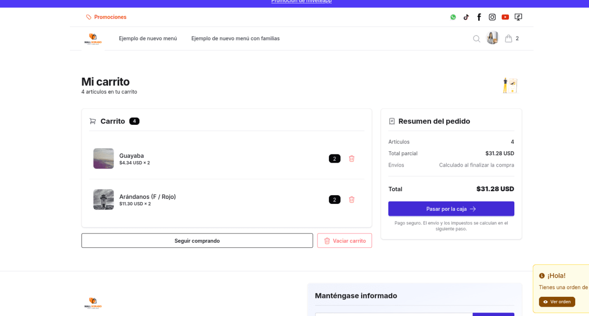Mall Dorado 4.0 - Mejora visual carrito de compras